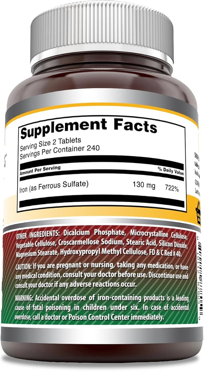 Amazing Formulas Iron as Ferrous Sulfate Supplement | 130 Mg | Tablets | Non-GMO | Gluten Free | Made in USA (480 Count)