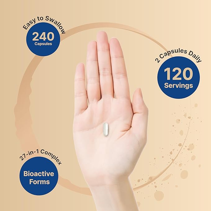 Methylated Multivitamin for Men and Women, 240 Capsules | 27-in-1 Formula with Vitamins B Complex, C, D3, K2, NAD, NAC, CoQ10, Resveratrol, Magnesium, Zinc & More | Daily Essential Vitamins