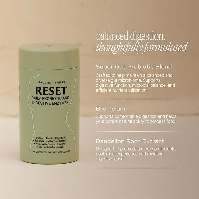Reset Daily Probiotic + Prebiotic Plant Digestive Enzymes – Advanced Gut Reset for Women – Bloating Relief, Weight Management, Digestion, Gut Health – Vegan, Shelf-Stable – 60 Capsules (30-Day Supply)