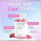 Hair Vitamins Gummies for Hair Growth - Best Multivitamin Supplement for Hair, Skin & Nails with 5000 mcg Biotin per Serving - Supports Thicker, Stronger Hair Women & Men - Berry Flavor - 60 Gummies
