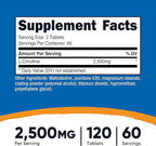 Nutricost L-Citrulline 2500mg Per Serving, 60 Servings, 1250mg Per Tablet, 120 Tabs - Non-GMO and Gluten Free Supplement