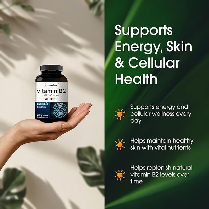 NatureBell Vitamin B2 (Riboflavin) 400mg - 240 Capsules - Supplement for Energy, Skin & Cellular Health* - Non-GMO & Gluten Free - Easily Absorbed