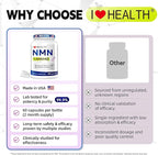 NMN 1000mg Supplement Per Serving,99.9% Pure Nicotinamide Mononucleotide,NAD+ Support Cellular Energy & Healthy Aging for Men & Women,60 Capsules(30-Day Supply),Third-Party Tested,cGMP