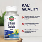 KAL Lithium Orotate ActivMelt 5mg, Chelated Lithium for Optimal Absorption and Bioavailability, Healthy Mood Support, Natural Lemon Lime Flavor, Instant Dissolve Tablets, 90 Servings, 90 Micro Tablets