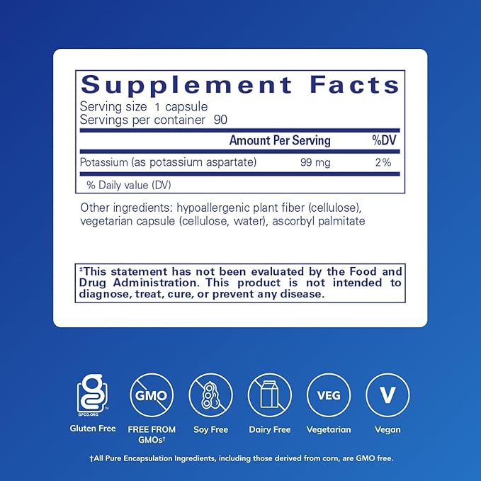 Pure Encapsulations Potassium (Aspartate) | Hypoallergenic Supplement to Support Nerves, Muscles, Blood Flow, and Cardiovascular Health | 90 Capsules