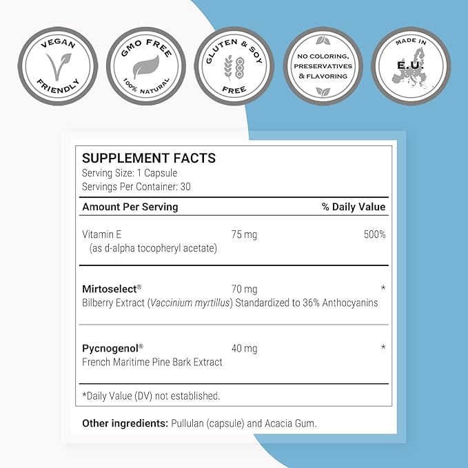 SuperSmart - Eye Pressure Control (Patented Ingredients) - with Mirtoselect Bilberry Extract & Pycnogenol Pine Bark Extract - Eyes Supplement | Non-GMO & Gluten Free - 30 Vegetarian Capsules