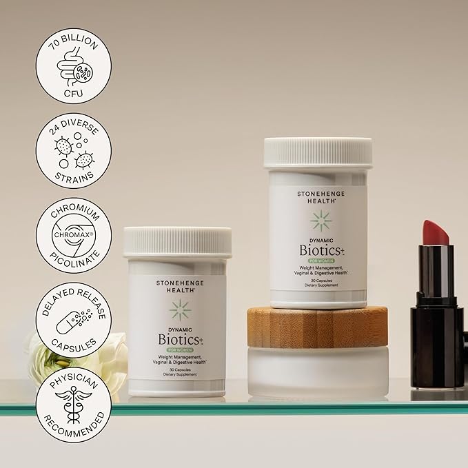 Stonehenge Health Biotics for Women Probiotic 70 Billion CFU, 24 Strains + Prebiotic Fiber, Weight Management, Focus & Mood, Digestive, Vaginal & Immune Support, Non-GMO, 30 Delayed-Release Veg Caps