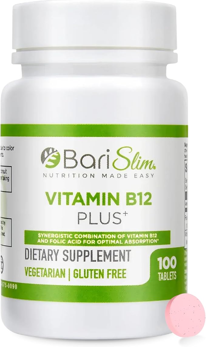 BariSlim Vitamin B12 Plus Tablets - Bariatric Formulated for Post Weight Loss Surgery, Including Gastric Bypass & Gastric Sleeve - Supports Energy Levels & Overall Health | Cherry Flavor