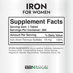 Built By Nature Iron Supplement – 100% Daily Value Iron Pills for Women – 18 mg Iron Tablets for Energy & Anemia Support – 360 Tablets