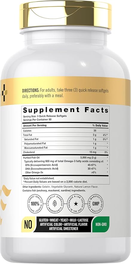Doctor's Way Fish Oil 3000mg | 150 Softgels | Omega-3 with EPA and DHA | Non-GMO, Gluten Free Supplement