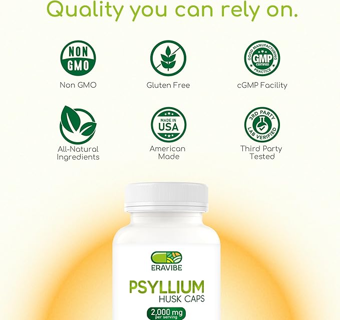 Psyllium Husk Capsules with Probiotics 100 Million CFUs, Fiber Supplement for Digestive and Gut Support, 200 Count, Plant-Based Natural Fiber