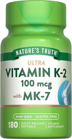 Nature's Truth Vitamin K2 MK-7 | 100 mcg | 180 Softgels | Non-GMO & Gluten Free Supplement