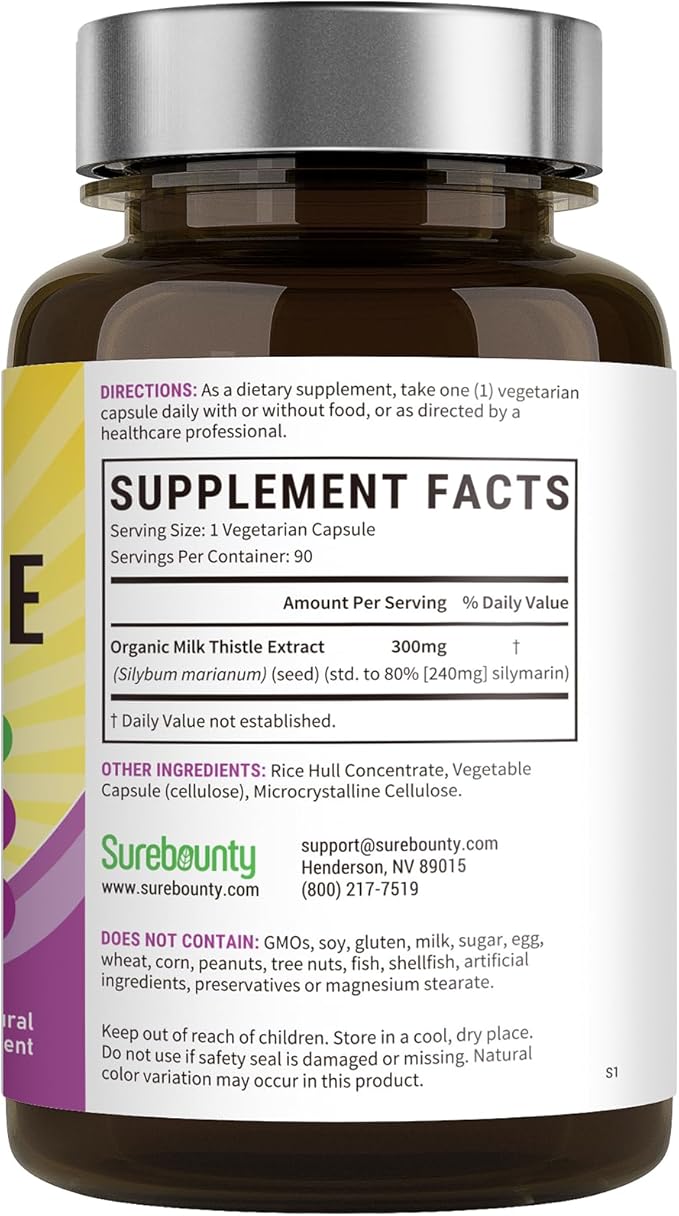 Milk Thistle, Concentrated Seed Extract, 80% Silymarin, Liver Support Cleanse Detox, Fatty Liver Supplements, Non-GMO, No Gluten & Soy, 90 Veggie Caps, 3 Month Supply