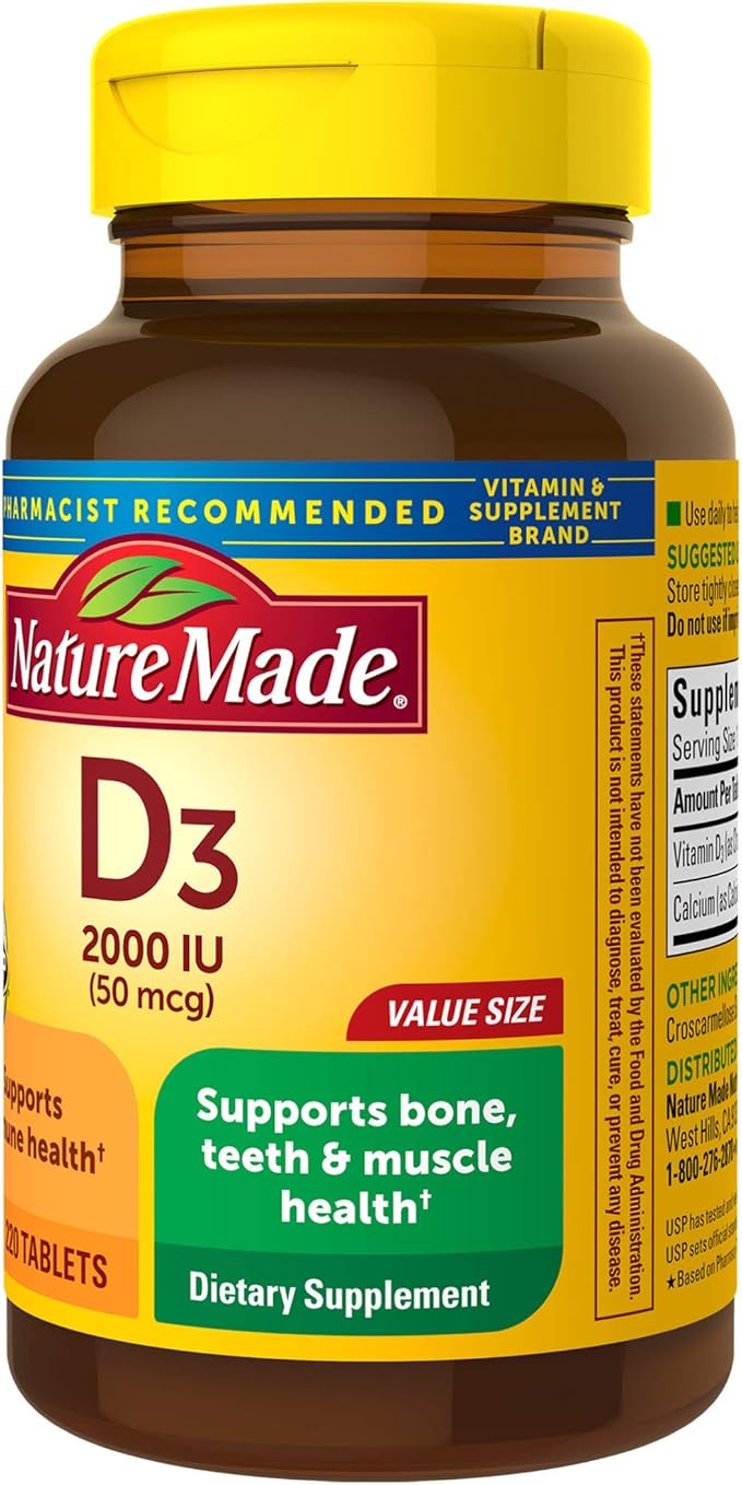 Vitamin D3, 220 Tablets, Vitamin D 2000 IU (50 mcg) Helps Support Immune Health, Strong Bones and Teeth, & Muscle Function, 250% of Daily Value for Vitamin D in One Daily Tablet