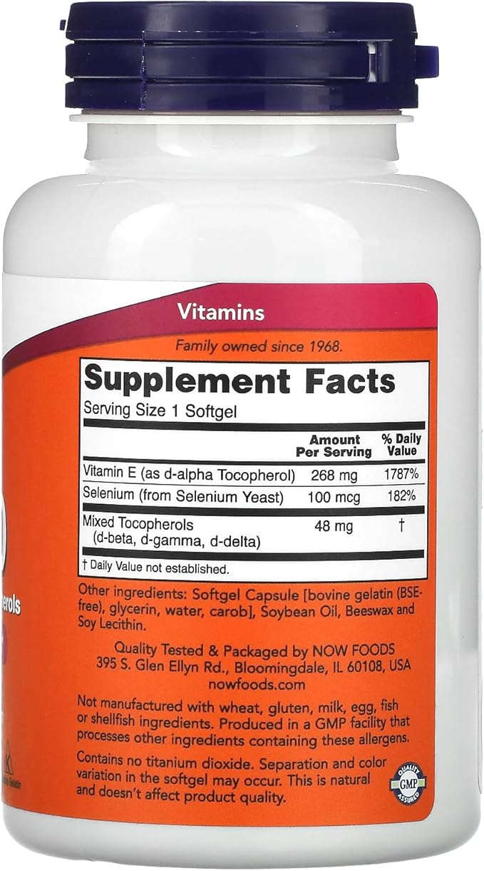 Now Foods E-400 D-Alpha with Mixed Tocopherols, 268 mg (400 IU), 100 Softgels