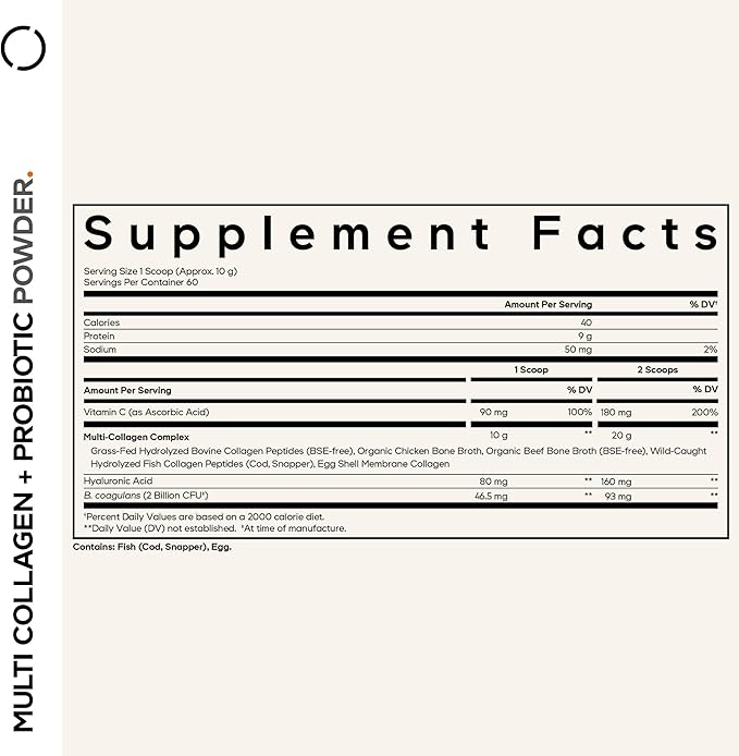 Codeage Multi Collagen Peptides + Probiotics Black Edition, Vitamin C, Hyaluronic Acid Powder Supplement, Grass-Fed, Pasture-Raised, Hydrolyzed, Zero Carbs, Type I, II, III, V & X, Unflavored, 21oz