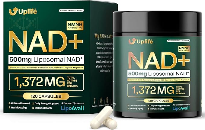 UPLIFE NAD+ Supplement 1,372mg – Liposomal NAD+ with CoQ10, Resveratrol, Spermidine, L-Theanine, Apigenin & PQQ – NMNH Alternative Booster Cellular Energy, Healthy Aging, Immune Health – 120 Capsules