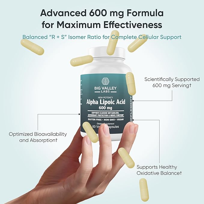 Alpha-Lipoic Acid 600 mg – High-Potency Antioxidant Support – Supports Cellular Health & Energy Metabolism – Vegan, Non-GMO, Gluten-Free – 60 Capsules