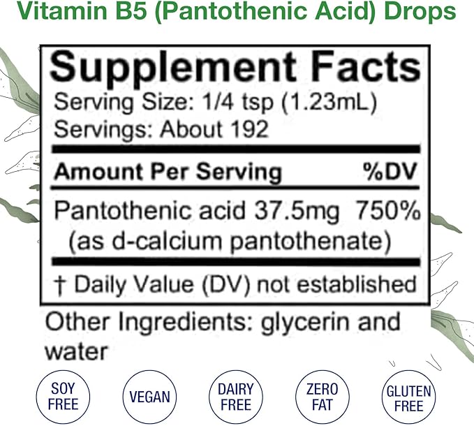 HoneyCombs Vitamin B5 Liquid Drops Pantothenic Acid 500% DV Liquid B5 Supplement Vegan Vitamin B Complex Liquid Fast Absorbing Vitamin Drops Daily Nutritional Support for Adults (8oz)
