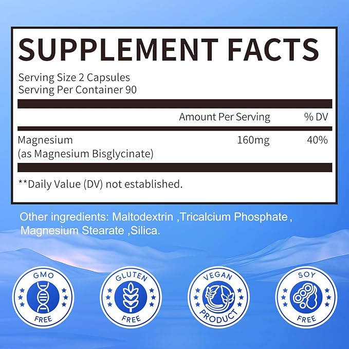 iMATCHME Magnesium Bisglycinate 100%, Magnesium Supplement Support to Sleep & Calmness,Heart Healthy, Muscle & Bones, Maximum Absorption,180 Capsules