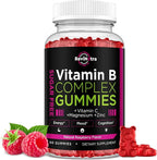 Vitamin B Complex Gummies for Women & Me, Vitamin B12, B1, B2, B3, B6, B7, B9 with Vitamin C, Zinc, Magnesium & CoQ10 for Energy, Brain, Nervous System & Mood, Natural Raspberry Flavor, 60 Gummies