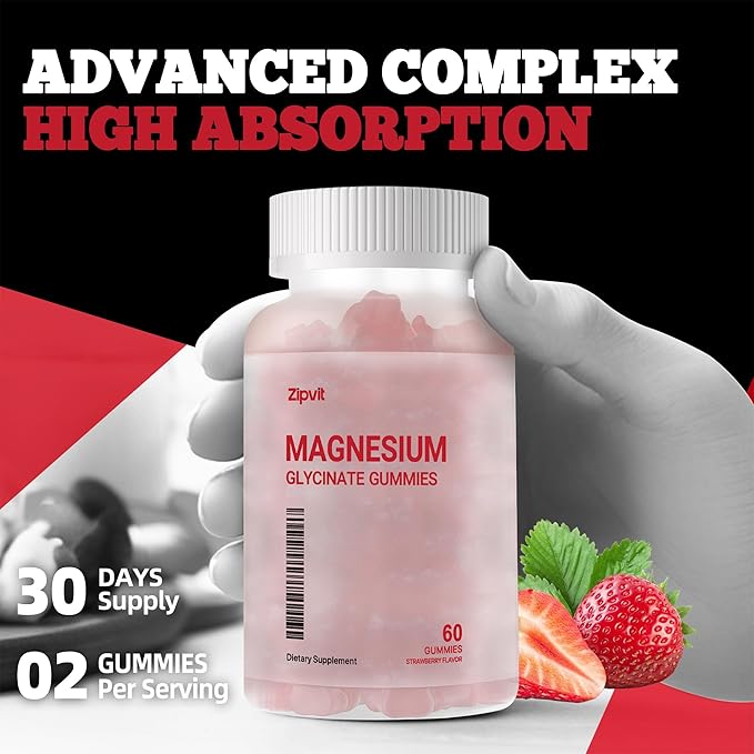 Magnesium Glycinate Gummies 1000mg - Sugar Free Magnesium Potassium Supplement with Vitamin D, B6, CoQ10 for Calm Mood & Sleep Support - 120 Strawberry Gummies