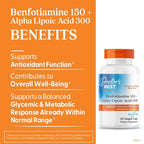 Doctor's Best Benfotiamine + Alpha Lipoic Acid (ALA) Nutritional Supplement - Support for Glycemic Balance & Metabolic Response, Benfotiamine 150 mg & Alpha-Lipoic Acid 300 mg Capsules - 60 Veg Caps