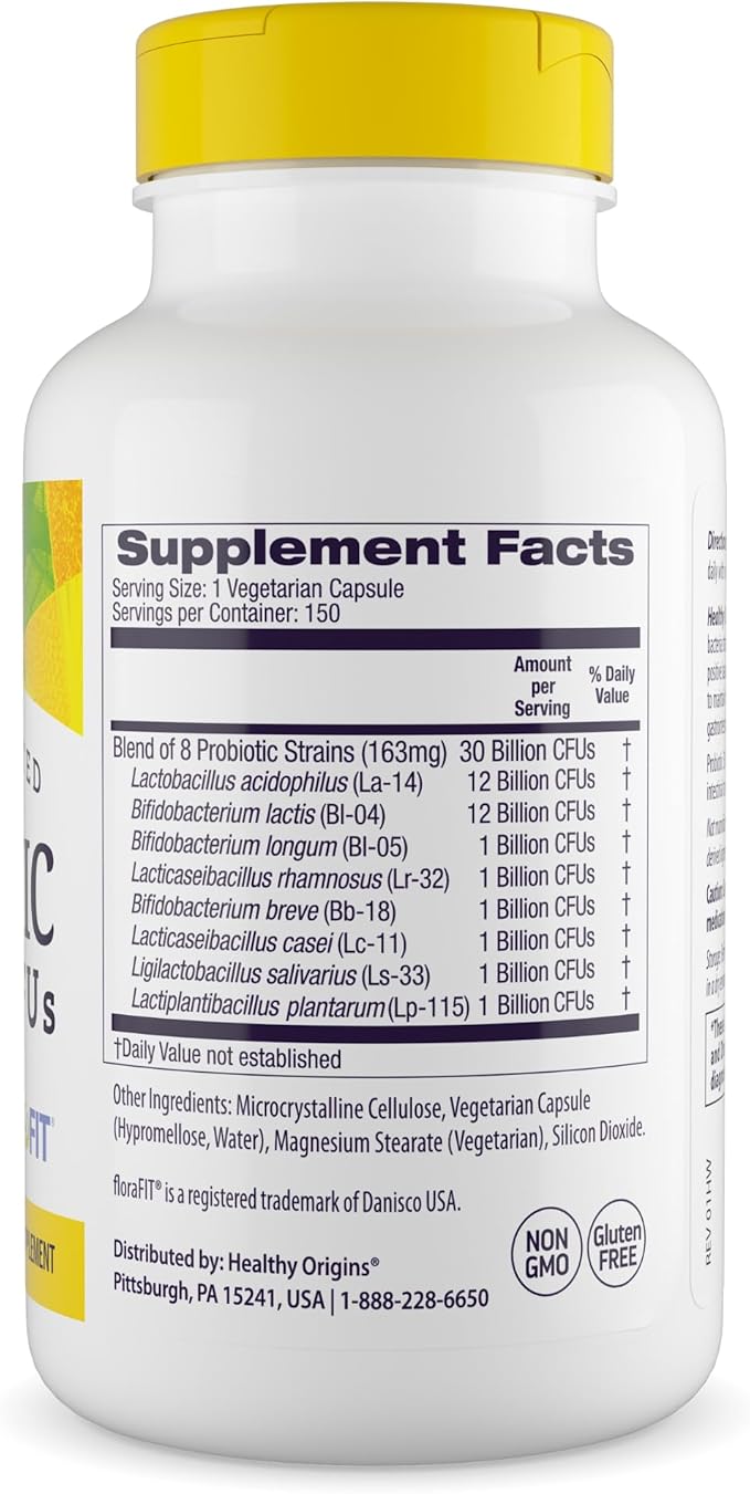 Healthy Origins Probiotic 30 Billion CFU's (Shelf Stable, Non-GMO, Gluten Free, Digestive Health, Gut Health, Immune Support), 150 Veggie Caps