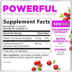 Cranberry Extract 500mg Per Serving Supplement Pills - 3X Strength Concentrated Whole Fruit Cranberry with Vitamin C, Triple Strength for Cleanse & Urinary Tract Health Support - 120 Capsules