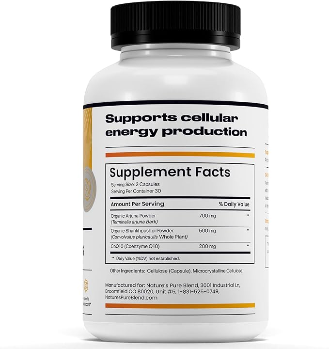 Nature's Pure Blend CoQ10 Plus – Antioxidant Formula with Arjuna & Shankhpushpi – CoQ10 Ubiquinol for Circulation, Blood Flow & Energy – Coenzyme Q10 Supplement for Immune System – 60 Capsules