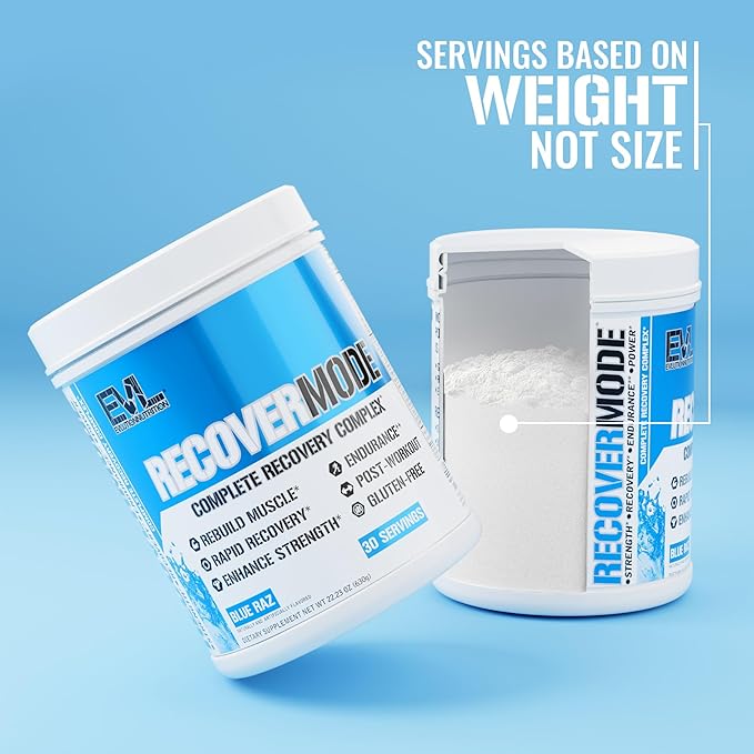 Evlution Nutrition Recover Mode- Complete Post Workout with BCAAs, Immunity Support, Vitamin C, D & E, Electrolytes, Hydration, Creatine, Glutamine, Beta-Alanine, L-Carnitine, 30 Serve, Blue Raz