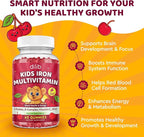 Iron Supplement Gummies for Kids, Kids Multivitamin with Iron Gummies - Zinc, Vitamin B Complex, A, C, D3, B12, Folate for Blood Builder & Energy Support, Iron Deficiency, Vegan Cherry 60ct