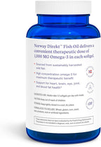 Norway Direkt Omega-3 Fish Oil 2,000mg of Omega-3 per 2 softgel| 1060mg EPA, 740mg DHA (2 Soft-Gel Serving) Pharmaceutical Grade (180 Softgels)
