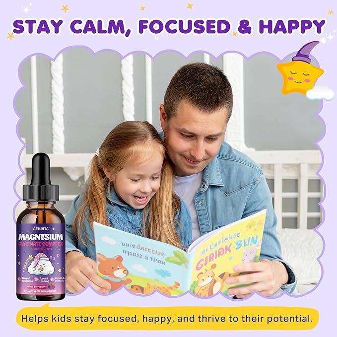 2 Pack Magnesium Glycinate Liquid for Kids - Magnesium Bisglycinate Drops with L-Theanine, Chamomile & Vitamin B6, B12, C, D3 for Sleep, Relaxation, Immune Support, Calm & Focus - 4 Fl Oz, Mixed Berry