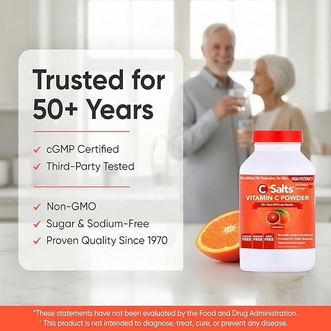 C-Salts Vitamin C Powder - 100% Pure Buffered Ascorbic Acid Powder - Daily Immune Support & Collagen Production - Stomach-Friendly Organic Vegan Non-GMO Sugar-Free - 272 Servings - Blood Orange, 26oz