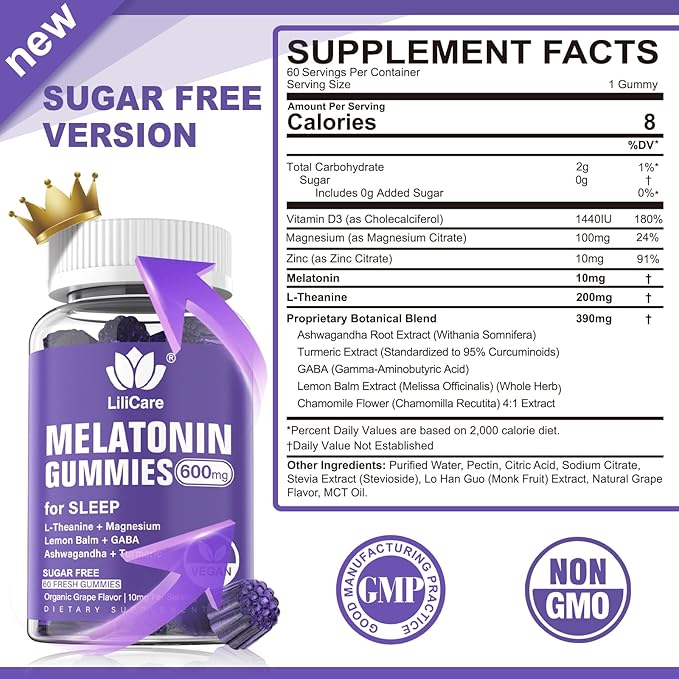 Melatonin 20mg Gummies for Adults (2 Packs) Extra Strength with L-Theanine, Ashwagandha, Magnesium, Turmeric, GABA, Lemon Balm and Chamomile for Supports Healthy Circadian Rhythm, Grape Flavor, 120ct