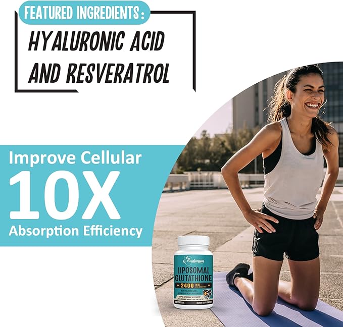 2400 MG Liposomal Glutathione Softgels, Max Absorption, Active Form L-Glutathione Reduced (GSH), with Hyaluronic Acid, Resveratrol, Master Antioxidants for Brain, Immune System, 120 Softgels