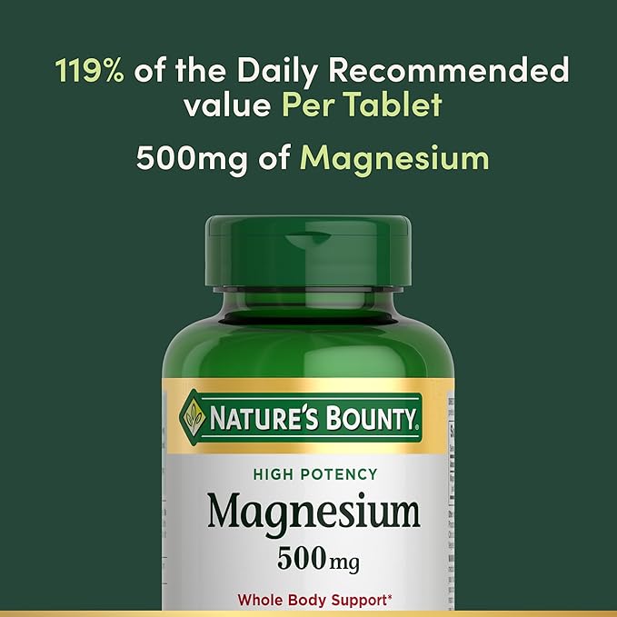 Nature's Bounty Magnesium 500 mg Tablets, High Potency Magnesium Supplement for Bone & Muscle Health, Whole Body Support, 200 Count (Pack of 1)