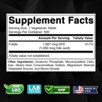 Folic Acid 1 mg (1000 mcg) (Vitamin B9) - 500 Vegetarian Tablets - an Essential Prenatal and Postnatal Vitamin