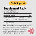 PureFormulas Methylfolate 800 mcg – Active B9 (5-MTHF) for Cardiovascular, Nerve & Mood Health, Non-GMO Vegetarian Tablets, 60 Count
