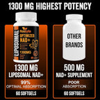 1300 MG Liposomal NAD+ Supplement | Highest Absorption | Purest NAD Supplemet to Boost NAD+ Effetively | Boosting NAD+ Supplement for Aging Defese, Cellular Energy, Longevity | 60 Count