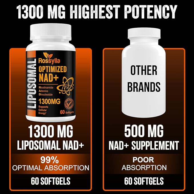 1300 MG Liposomal NAD+ Supplement | Highest Absorption | Purest NAD Supplemet to Boost NAD+ Effetively | Boosting NAD+ Supplement for Aging Defese, Cellular Energy, Longevity | 60 Count