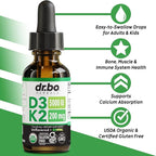Vitamin D3 K2 Liquid Drops - Organic D3K2 Vitamin D3 K2 Drops Liquid Supplement MCT Oil for Adults & Kids, Calcium Absorption Strong Bones - Vit D and K 5000 IU Supplements, Vitamins D + K MK7 1 Fl Oz
