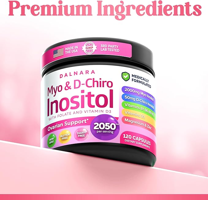 Myo-Inositol & D-Chiro Inositol Supplement for Women - 40:1 Ratio Inositol Capsules with Folate, Vitamin D3, Magnesium & Zinc - Ovarian Support Inositol Multivitamin - 2050mg, 120 Count
