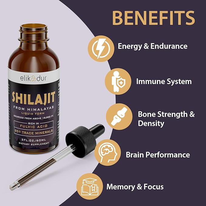 Shilajit Resin Organic Liquid Supplement, Shilajit Himalayan Organic, Liquid Vitamins for Women and Men, 85+ Trace Minerals, Alternative to Resin & Capsules, Energy & Immune Function, Vegan, 120 ml