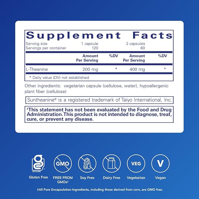 Pure Encapsulations L-Theanine - Amino Acid Supplement to Support Relaxation, Stress & Nervous System - 120 Capsules