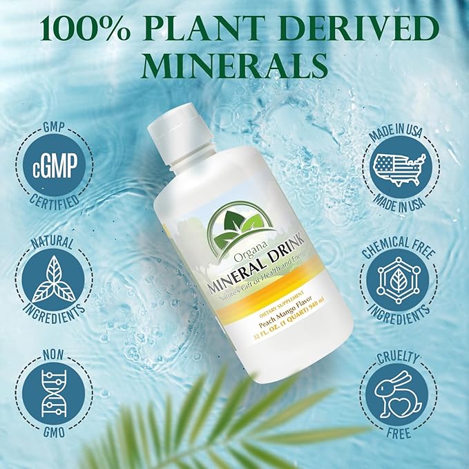 Organa Trace Minerals - Liquid Colloidal Minerals Supplements - Plant Derived for Maximum Absorption - Colloidal Minerals Liquid for Wellness - 32 Ounces