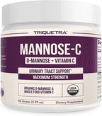 Mannose-C - Organic D Mannose Powder + Whole Food Vitamin C, Natural UTI Support Supplement to Flush & Cleanse Urinary Tract, Certified Organic Urinary Health for Women, Vegan, Non-GMO (60 Servings)