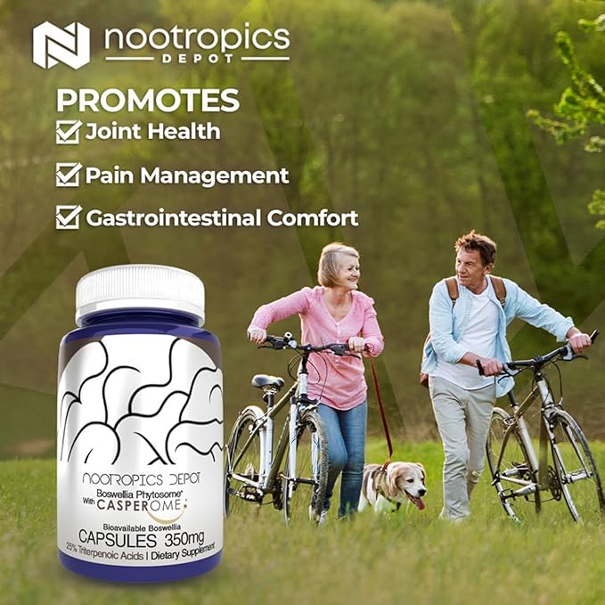Nootropics Depot Boswellia Phytosome Capsules | 350mg | Casperome | 25% Triterpenoic Acids | Boswellia serrata | Frankincense | Joint Health | 30 Count