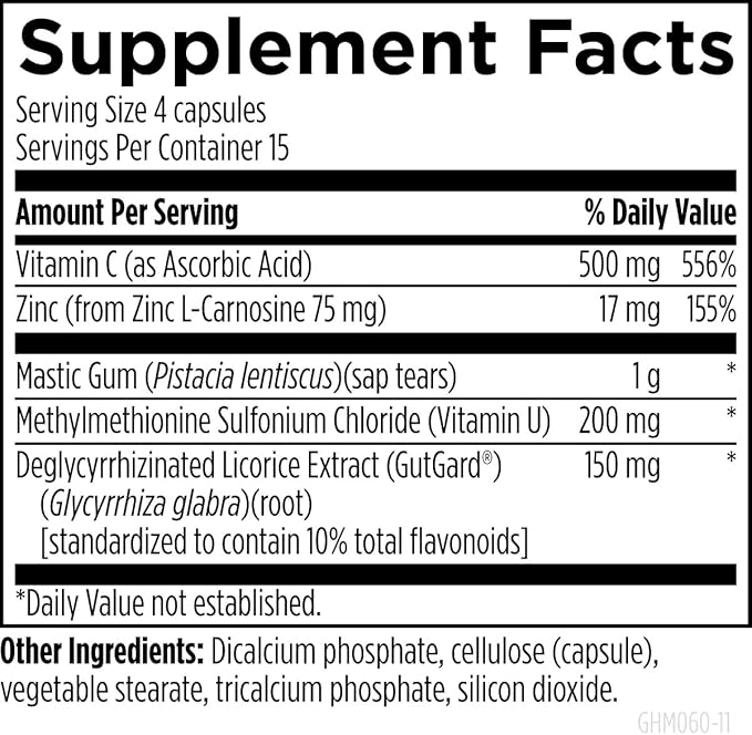 Designs for Health GastroMend HP - Mastic Gum, Zinc, L-Carnosine, Deglycyrrhizinated Licorice Gut Health Supplements - May Support Gastric Health, Occasional Bloating or Upset Stomach (60 Capsules)